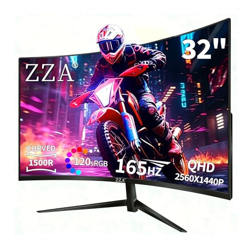 Image of ZZA 32 Inch Curved 1500R Gaming Computer Monitor 165Hz QHD 1440p VA Panel | 2K 2560 x 1440p, AMD FreeSync, HDMI and DP Ports, 120% sRGB Color Gamut, 1 /ms Response Time, HDR10, Wall-Mountable 100*100mm