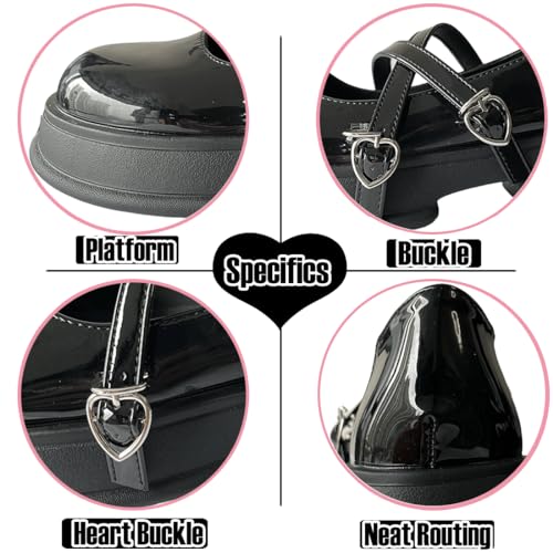 Y2K Goth Harajuku Kawaii Lolita Round Toe Chunky Heels Heart Buckle Cross Lace Up Mary Jane Platform Shoes2