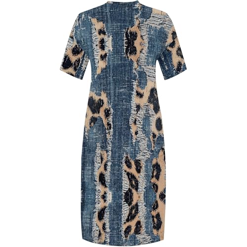 Image of SUZONANA Plus Size Denim Print Shirt Maxi Dresses for Curvy Women Casual Blue Jean Summer Outfits Long Short Sleeve Dress with Pockets Patchwork 3XL