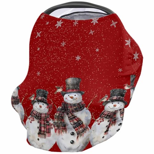 Nursing Cover for Breastfeeding Scarf, Christmas Snowmen Cardinals Snowflake Red Baby Car Covers Super Soft Multi Use for Canopy Shopping Cart Cover Blanket Stroller Cover