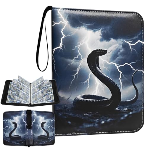 Sihdnok Cool Black Serpent Trading Card Binder 9 Pocket PU Case with 900 Side-Loading Pockets Removable Sleeves Perfect for Storing Game Cards Sports Cards Business Cards