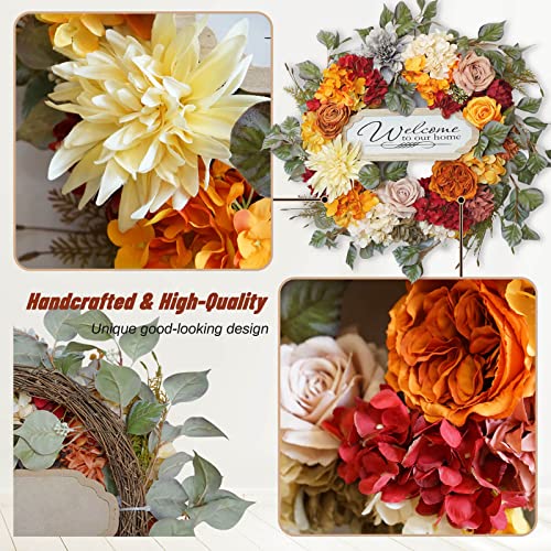 All Season Front Door Wreaths, Fall Wreath For Front Door Outside, 24 Inch Hydrangea Silk Welcome Summer Spring Winter Wreaths, Outdoor Wreaths For Halloween Christmas #TOP2