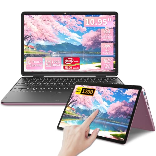 LONGEVINCE Mini computer portatile 2-in-1 da 10,95 con touchscreen,rotazione a 360°laptop,Celeron N100, 1920x1200,16GB DDR4, layout tastiera italiana,BT5.0 Win11pro,notebook(Oro rosa, 16+512G SSD)