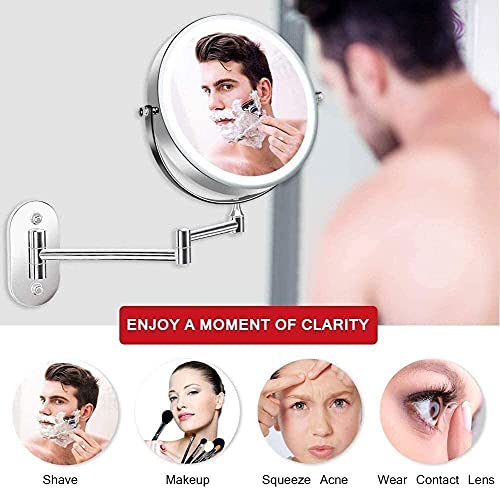 Espelho de maquiagem montado na parede LED Touch Sn luz ajustável dupla face 1X/10X espelho de maqui