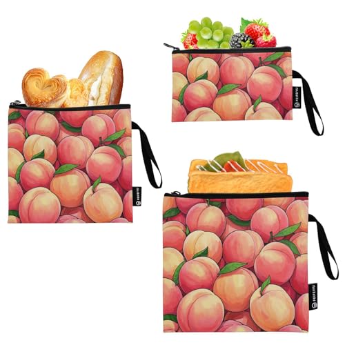 Bolsas reutilizables para bocadillos con diseño de fruta durazno, pack de 3 miniatura 2