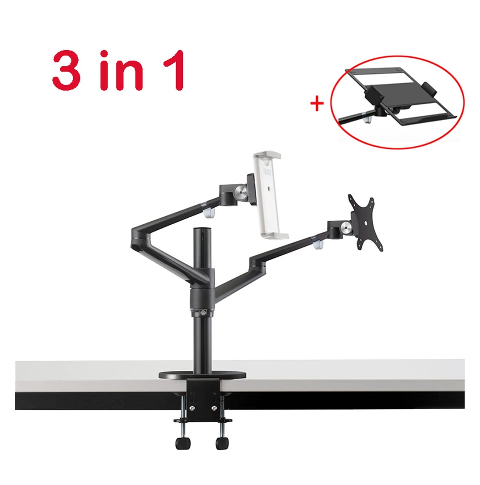 Braccio Monitor, Braccio triplo da tavolo regolabile in altezza in alluminio for supporto for laptop da 10-17 pollici Stabile e fermo(Noir)