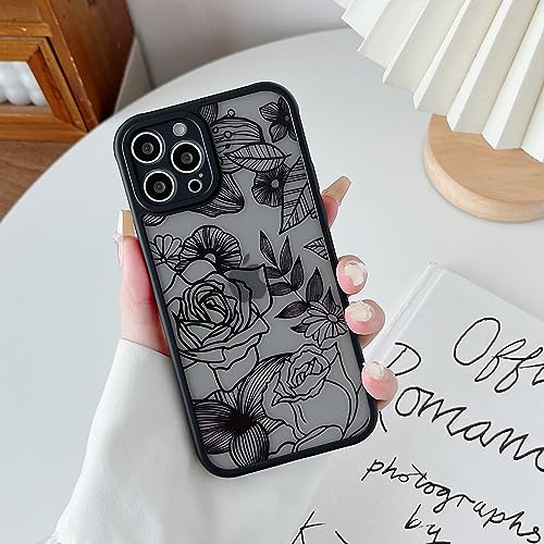 XIZYO Case for iPhone 15 Pro Max 6.7 Inch, Frosted Translucent Rose Floral Flower Pattern Shockproof Cover