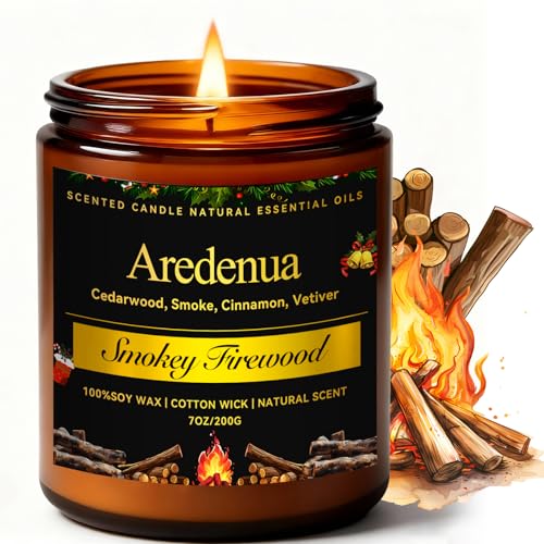 Christmas Candles - Firewood Scented Candles | Christmas Scented Candles - 7 oz Soy Candle with Warm Wood Smoke Aroma, Winter Scented Ideal for Cozy C