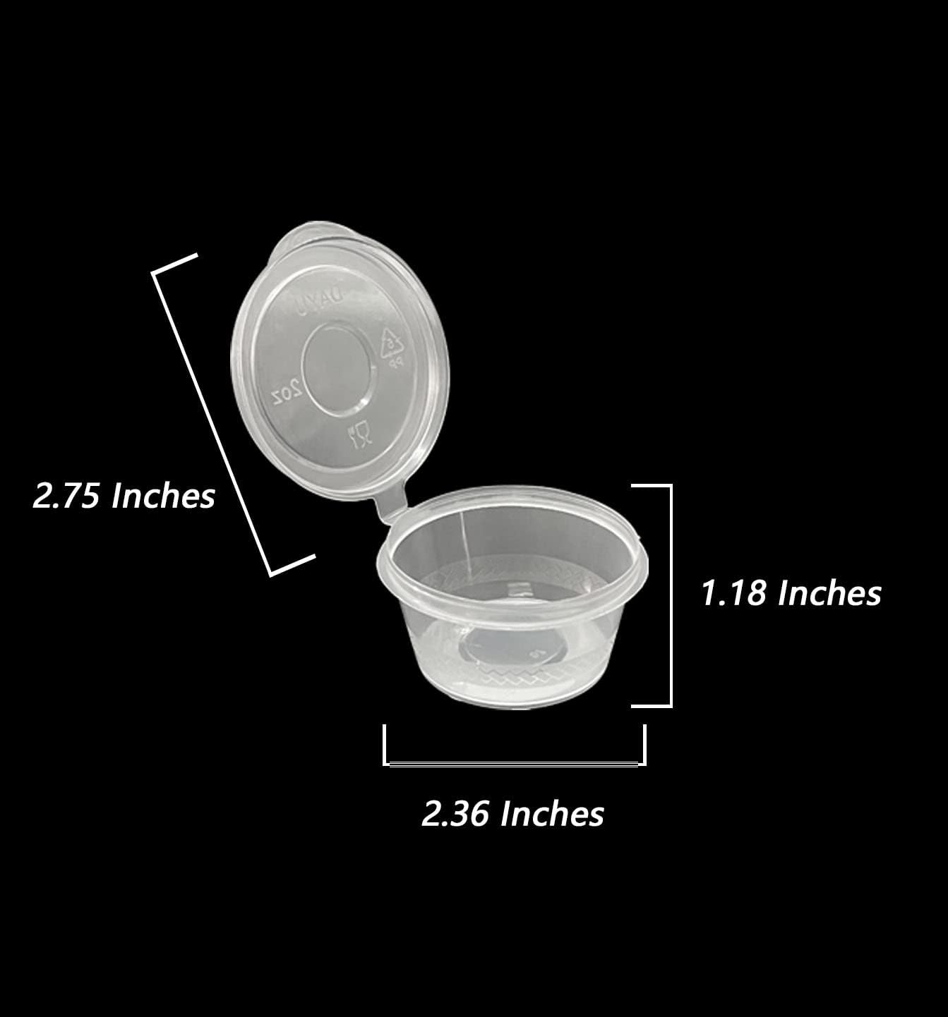 OULIGET Plastic Souffle Cups,Disposable Clear Leak Proof Sauce Cup With Hinged Lid,Used for Various Sauces,Food Samples,Storage Crafts,2 OZ,Circular 100 Pieces. image 2