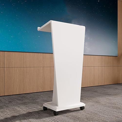 Przenośne, wodoodporne podium z litego drewna z kółkami – mobilny stojak na mównicę do prezentacji, wykładów i spotkań, eleganckie białe wykończenie, idealny dla profesjonalnych głośników