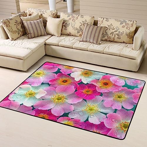 Tapis de salon flanelle douce moderne grand format rectangulaire fleuri - 3