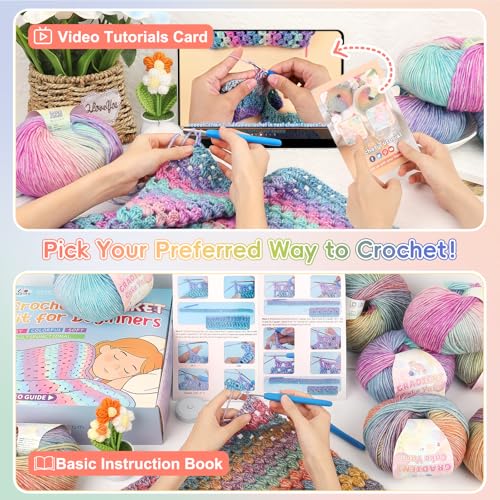 Image of Aeelike Blanket Crochet Kit for Beginners, Super Easy Crochet Blanket Kit with Soft & Colorful Gradient Yarns Detailed Video Tutorials Accessories, Ideal Gift for Crocheter & Rainbow Gradient