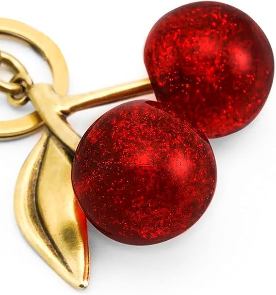 Image of Dazzliq Metal Glitter Cherry Bag Charm With Key Ring Bag Charms For Handbags Cherry Keychain Unique Key Chains For Women Key Ring For Girls Cherry Charms For Bags Car Accessories, Red