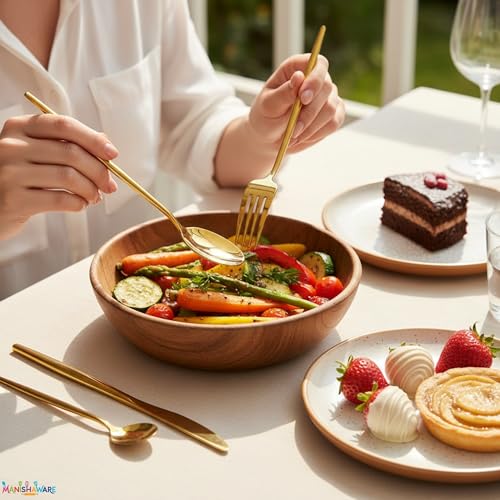 Image of Slim Handle Gold 24 Pcs Heavy Duty Stainless Steel Cutlery Set for Dining Table (6 pcs Spoon Set + 6 pcs Forks Set + 6 pcs Butter Knife + 6 pcs Dessert Spoon for Kitchen)
