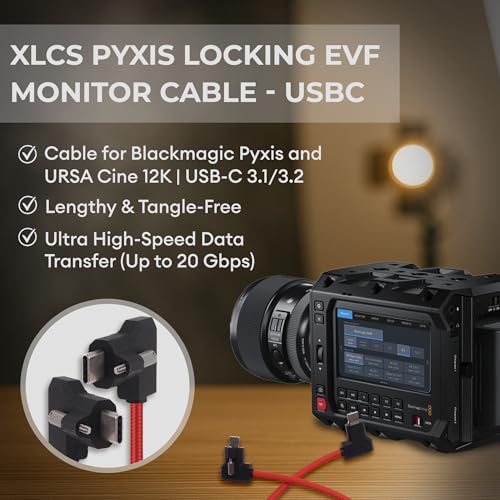 Image of XLCS Locking EVF Cable for Blackmagic Pyxis and URSA Cine 12K - USB-C 3.1 /3.2-20Gbps - 100W Power - Secure Lock - High-Speed Pyxis Monitor Cable - Durable and Reliable(50cm (20 inch) - RED)