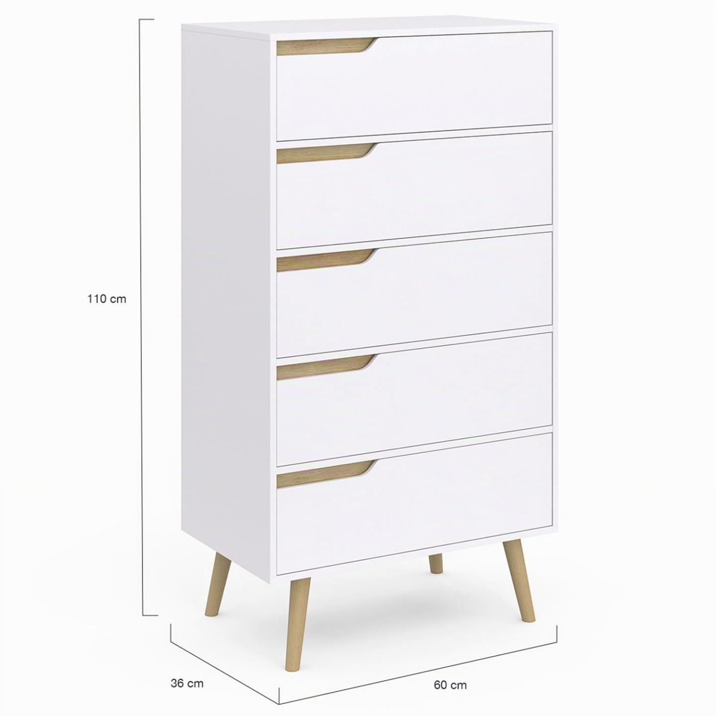 IDMarket - Chiffonnier 5 tiroirs Helsinki 60 cm scandinave Blanc Commode semainier
