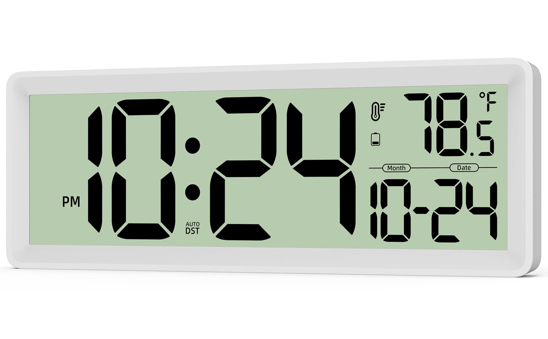 35,6 cm große digitale Wanduhr, batteriebetrieben mit Temperatur, Datum, Sommerzeit, große Digitaluhr für Küche, Bauernhaus, Schlafzimmer, Badezimmer, Klassenzimmer, Büro, Wohnzimmer – modern, leise
