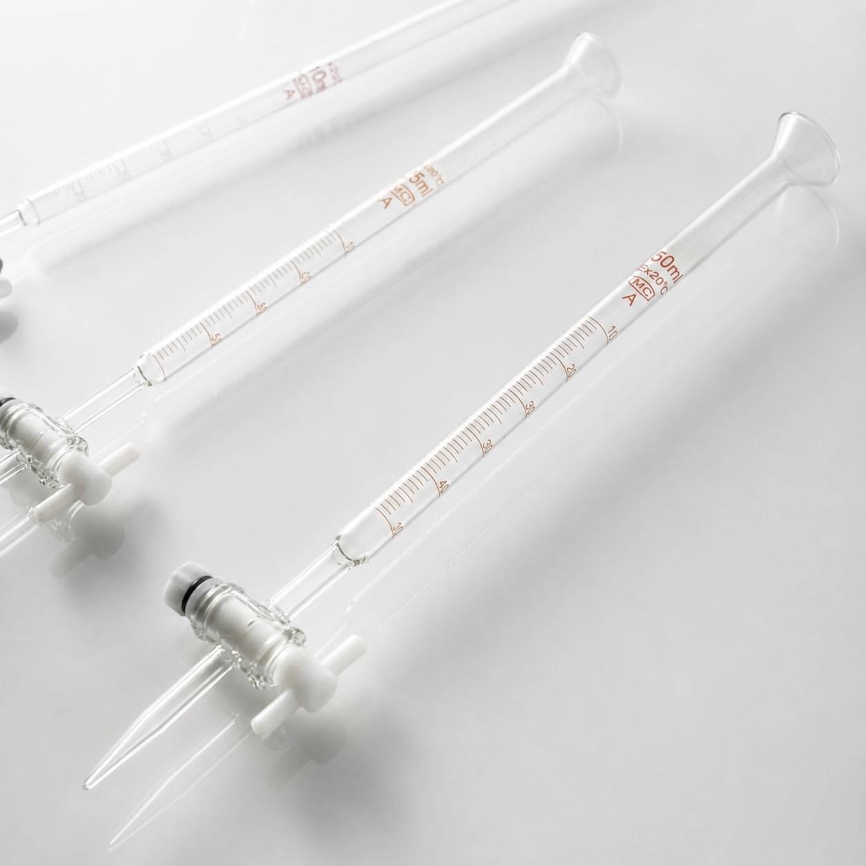 Universal-Glasbürette mit Trichter-Rand und PTFE-Hahn-50mL/0.1 | Universal-Glasbürette mit Trichter-Rand und PTFE-Ventil für Säure und Alkali