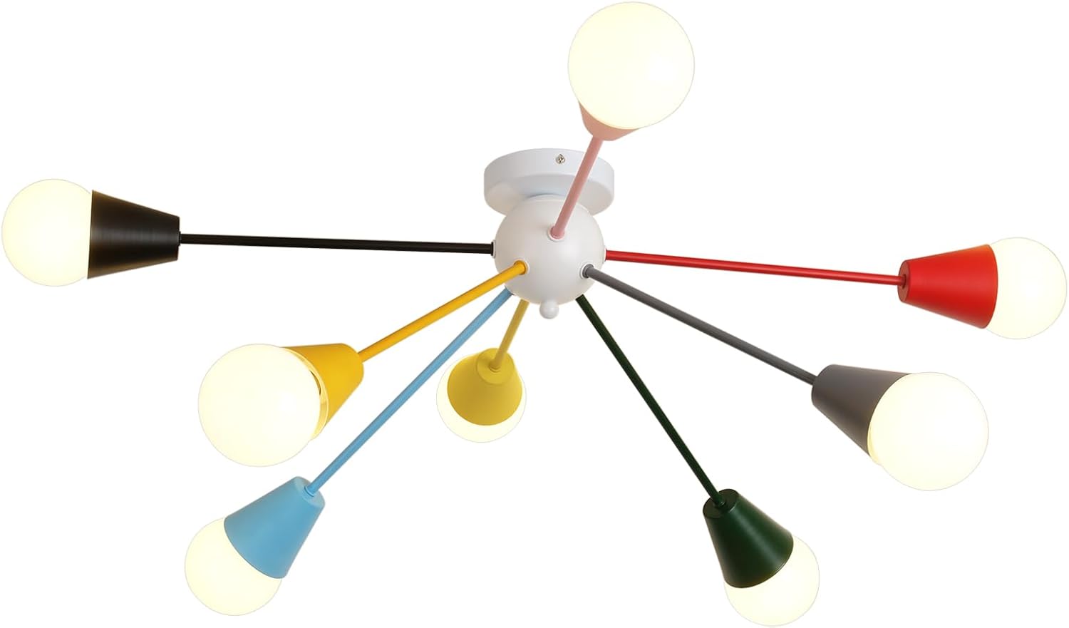 33” Kids Ceiling Light Fixture, Colorful 8-Light Sputnik Chandelier Lighting, Modern Semi Flush Mount Ceiling Lamp for Children Bedroom, Dining Room, Kitchen, Entryway, Playroom, Multi Color