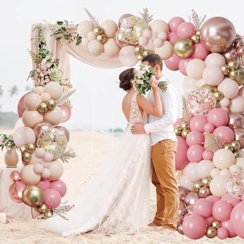 Image of Blush Pink Metallic Gold Confetti Balloon Arch Kit 144 Pcs