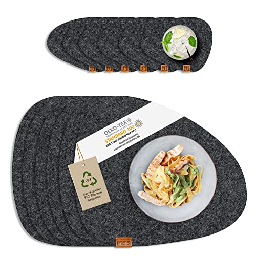 MIQIO® Filz Tischset Stone - 12er Set Nachhaltige Premium Platzsets | Schadstoffgeprüft Ökotex | Aus 100% Recycelten PET Flaschen | 40x32 cm abwaschbar Filzuntersetzer + Glas Untersetzer rund