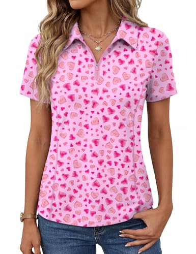 Image of LOMON Women's Short Sleeve Athletic Polo Shirt High Performance Stretch Quarter Zip Top for Golf Tennis