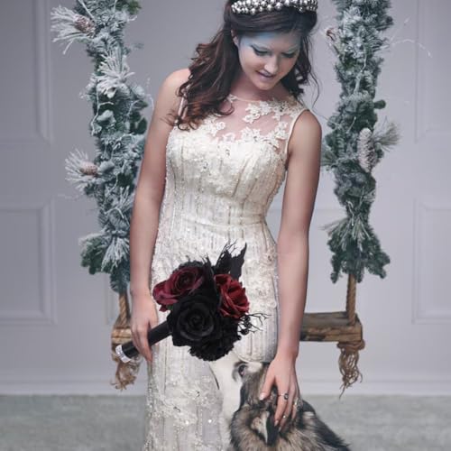 Ramos artificiales para bodas y compromisos con rosas negras de estilo gotico 4
