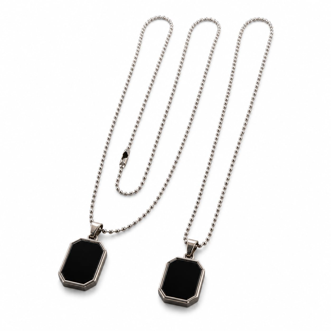 Premium Black Geometric Pendant Necklace for Men & Boys | Stainless Steel Silver Chain Pendant | Minimalist Fashion Jewelry | Stylish Gift for Men, Boyfriend & Husband-image-15