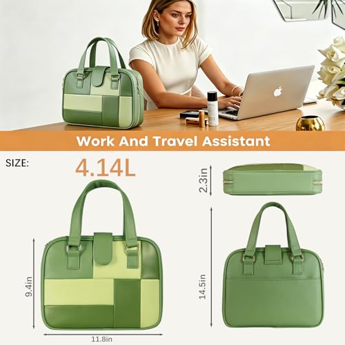 Bolso Satchel Mujer Patchwork Verde PU Cuero 11x9x2 in miniatura 2