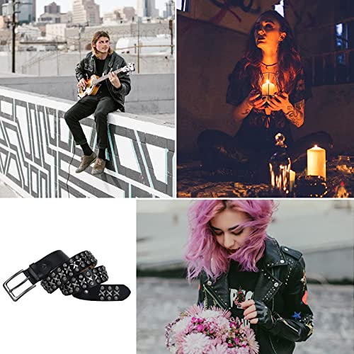 3-4 Rows Studded Snap Belt for Women Men,Punk Rock Bright Rivets Black Strap Cowgirl Cowboy for Jeans Dress Pants4