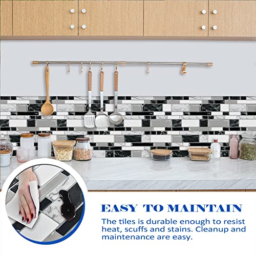 10-Sheet Peel and Stick Backsplash Tiles 12"x12" Self-Adhesive Tile Sticker for Kitchen Bathroom, White Black Marble by Ist Momoreo - Image 8