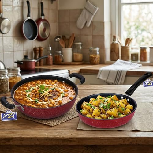 Image of DOZY 5-Piece Non-Stick Cookware Combo Set with Kadhai, Tawa & Tadka Pan Induction Bottom Non-Stick Coated Cookware Set (Iron-Rich Nonstick Cookware Combo)