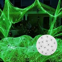 Halloween Spinnennetz Deko Outdoor im Dunkeln leuchtende- 200g Dehnbar Spinnennetz deko Mit 30 Stück Realistische Kunststoff Spinnen, Permanente Elasticität Fuer Garten Partys Spukhaus, Hof Dekoration