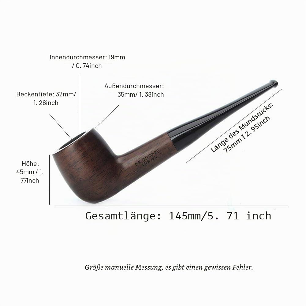 MUXIANG Tabakpfeifen aus Rosenholz, Gebogene Pfeife mit 9 mm filter, 10 Reinigungsgeschenke (AC0007)
