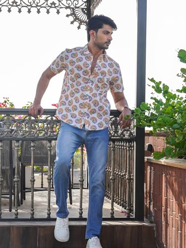 Image of Multicolor Cotton Conch Shell Print Casual Shirt for Men