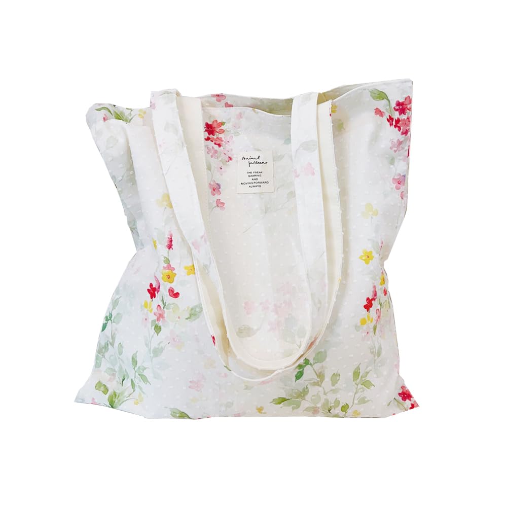 Kehpish Cotton Canvas Tote Bag Reusable Soft Grocery Cloth Bag Floral Shoulder Bag for Beach Travel Shopping