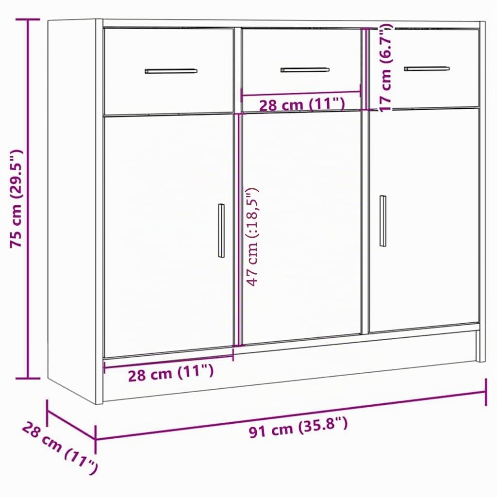 vidaXL Aparador de Madera de ingeniería Color Roble Sonoma 91x28x75 cm
