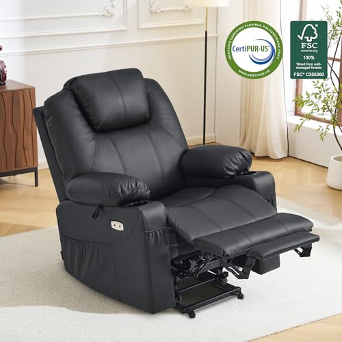 Image of MCombo Power Lift Recliner Chair for Elderly, Lift Chair with Heat and Massage, FSC Certified, USB Ports, Cup Holders, Faux Leather 7040 (Black, Medium)