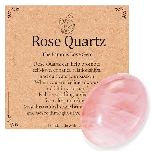 Rose Quartz Healing Crystal Polished Worry Palm Stone Pink Natural Reiki Gemstone Energy Balancing Anxiety Stress Relief Meditation Spiritual Gifts for Women Men