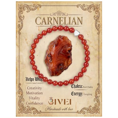 Bivei 6mm Carnelian Crystal Stretch Bracelets for Women Handmade Natural Stone Beaded Bracelet Yoga Protection Jewelry Gift