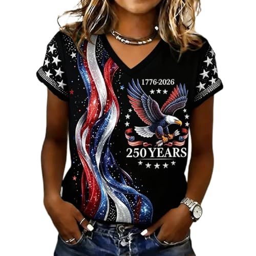 250 Anniversary USA Shirt Women Vintage American Brithday T-Shirt 250 Years America Flag Tops Eagles Print Patriotic T-Shirt (US, Alpha, Large, Regular, Regular, 250th Anniversary 03)