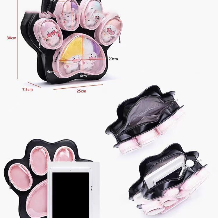 Cat Paw Anime Backpack - Kawaii Bag for Pin Display Grunge Comic-con Shoulder Bag Therian Daypack Itabag Y2k Backpack (Pink)4