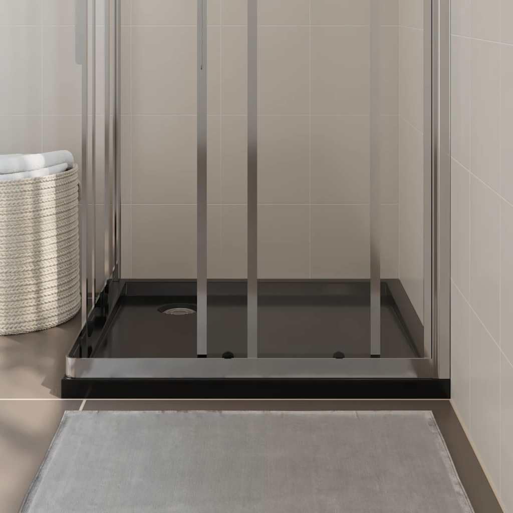 Piatto doccia 80 x 80 cm, quadrato, nero, piatto doccia in ABS rinforzato, design lucido, per bagno moderno