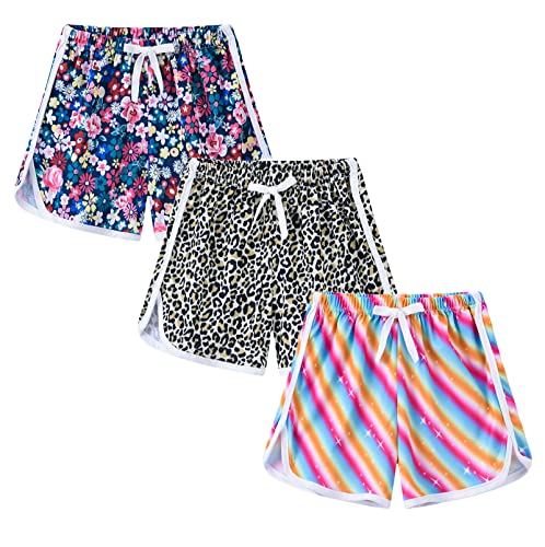 Girls 3-Pack Athletic Shorts Toddlers Workout Active Running Shorts Dolphin Gym Short Pants with Bow 3-10 Years