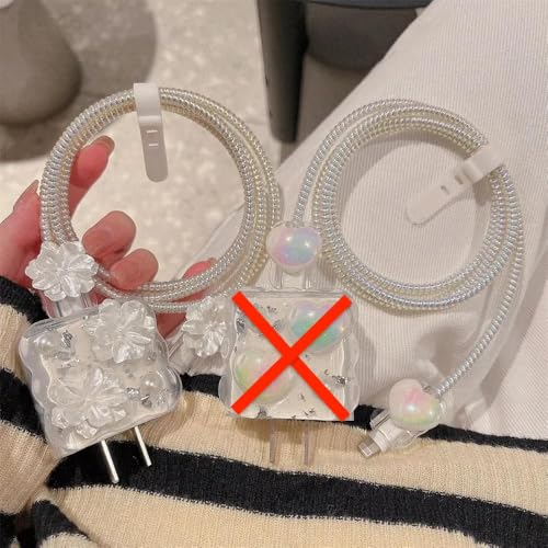 Image of Cable Protector with 3D Cute Pattern for iPhone Charger only 18W & 20W, Data Charging Cable Wire Saver Protective Cable Cover Full Protection Cable Sleeve (FOIL FLOWER)