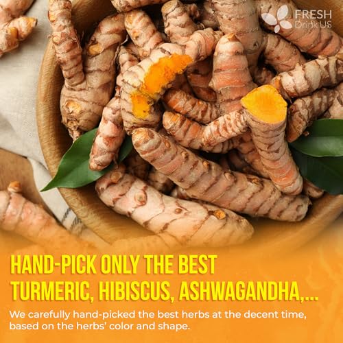 Image of FreshDrinkUS, Premium Harmony Herbal Tea | 60 Tea bags | 100% Natural Turmeric, Hibiscus, Ashwagandha, Goji Berry, Reishi, Cinnamon & Orange Peel - Naturally Aromatic Caffeine-Free Tea