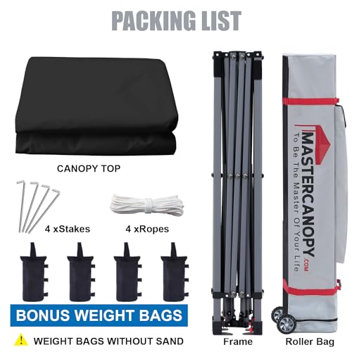 MasterCanopy Heavy Duty Pop-up Gazebo tent with Sidewalls (2.5x2.5M,Black) - Image 5