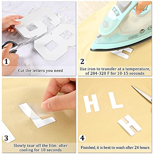 18 Sheets 216 Pieces 8 Inch Iron On Numbers T-Shirt 2 Inch Iron On Letters Patches Kit, 0 To 11 Iron-On Numbers A To Z Heat Transfer Letters For Jersey Football Baseball T-Shirts Team Name (White) #TOP5