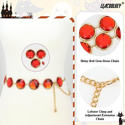 LEACOOLKEY Women Anime Cosplay Chain Belt Red Stone Gold Waist Belt for Halloween Adjustable2