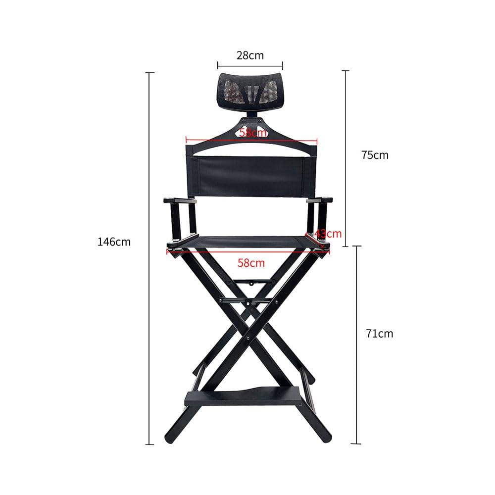 Sedia pieghevole da trucco con poggiatesta, sgabello professionale in alluminio, capacità 150 kg, perfetta per studi, set cinematografici, giardini e campeggio.